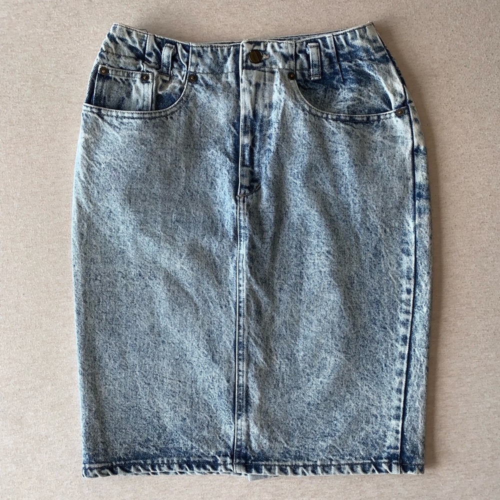 Acid Wash Denim Skirt / Midi Skirt